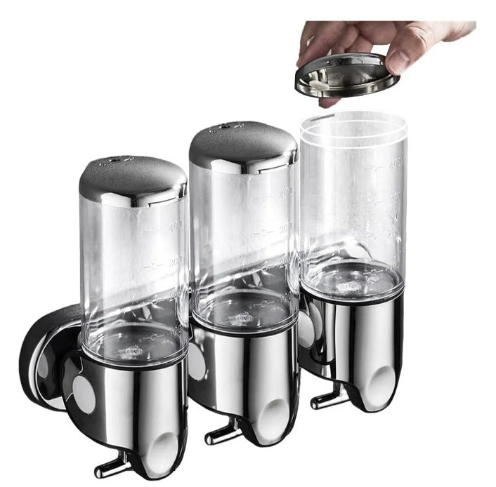 Dispensador Triple de Jabón de Baño – Diseño Metálico Premium