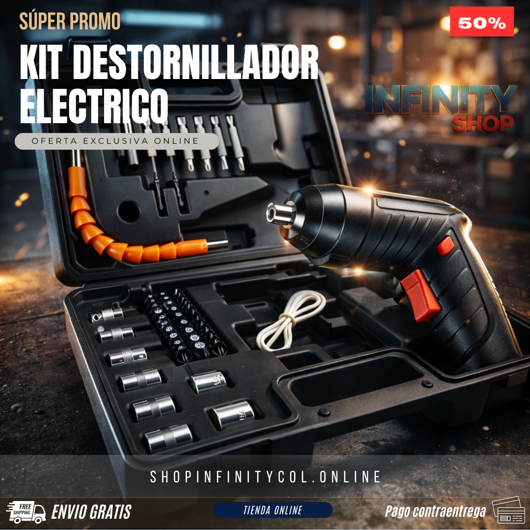 Kit Taladro Destornillador Eléctrico Inalámbrico con Accesorios