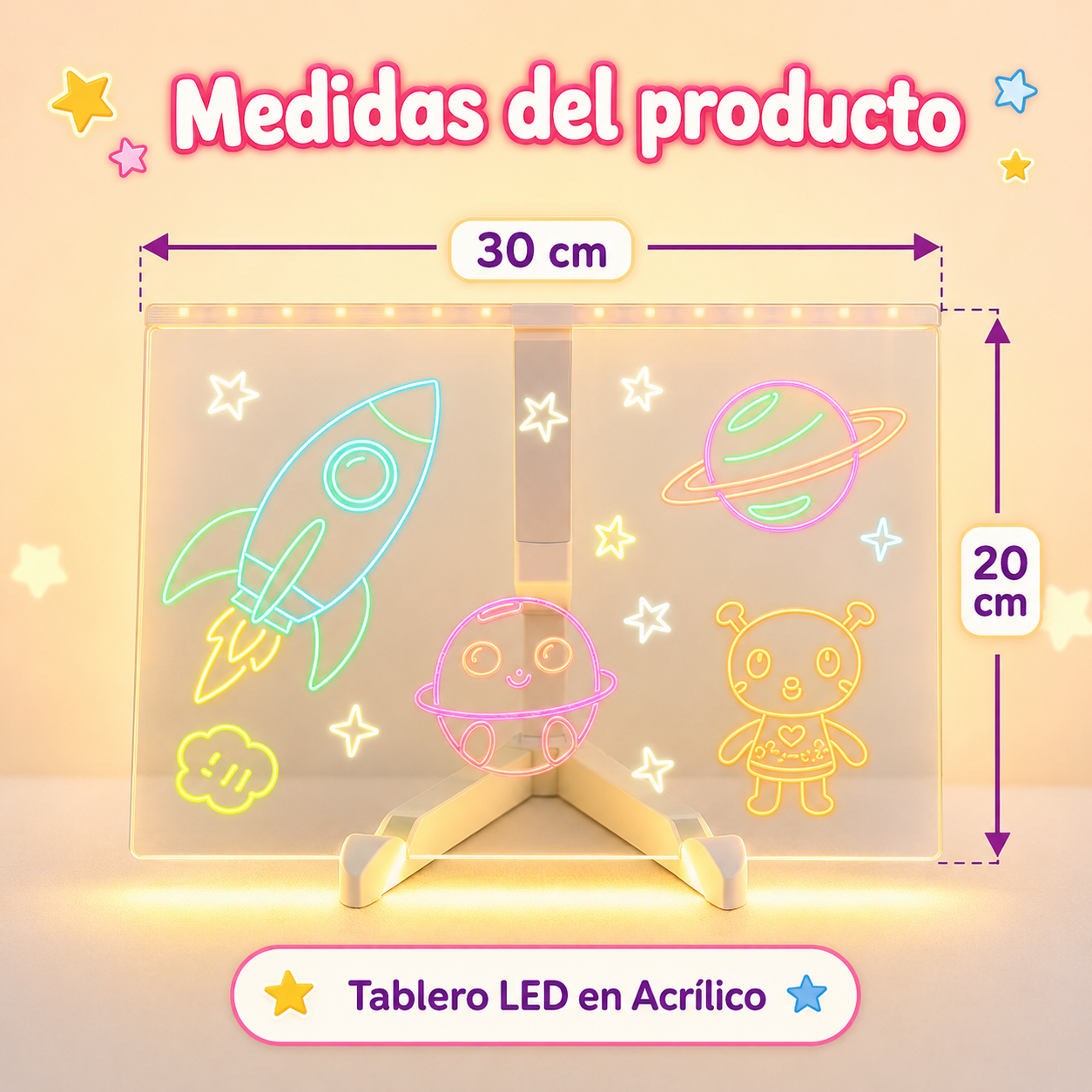 Tablero Mágico Led En Acrilico 30x20cm