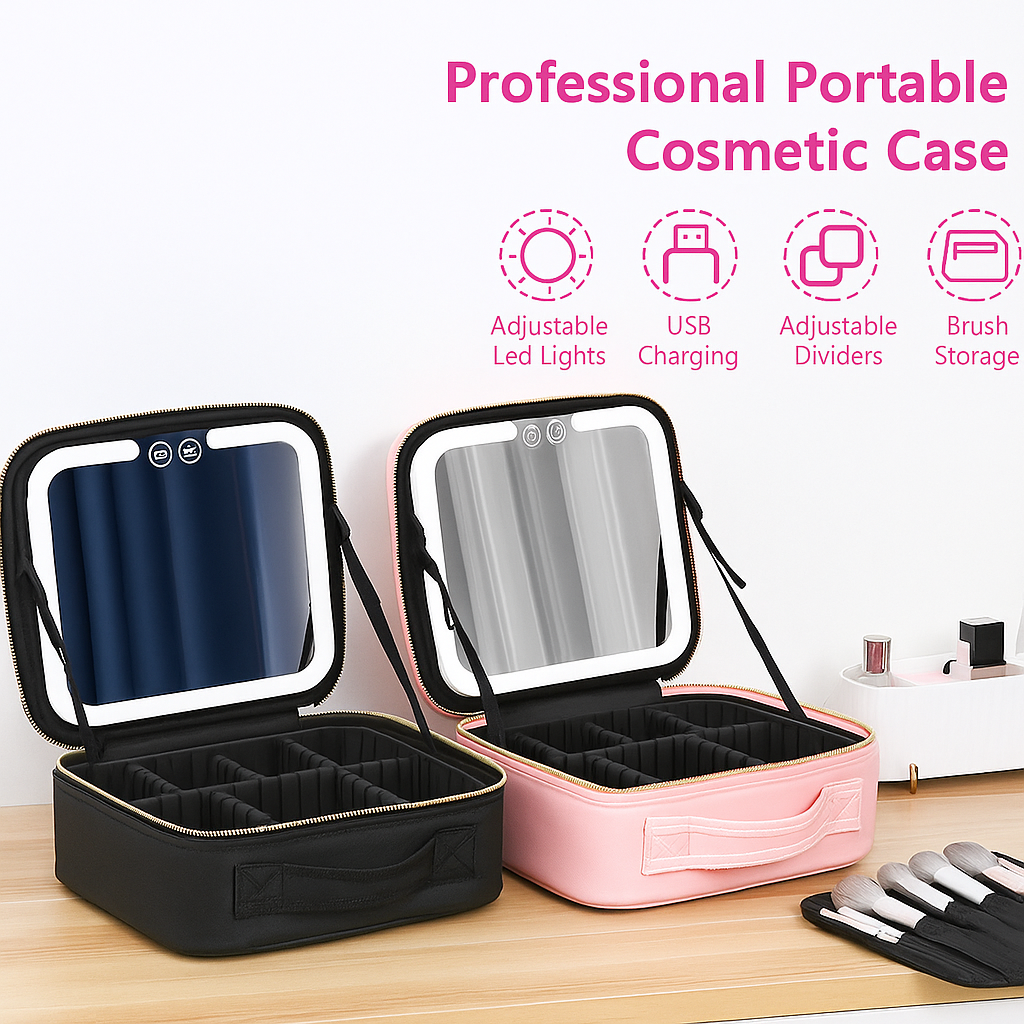 COSMETIQUERA PREMIUM CON ESPEJO Y LUZ LED