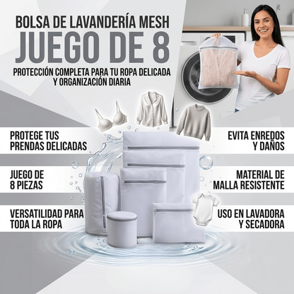 Set X8 Bolsas Malla Fina Para Lavar Ropa