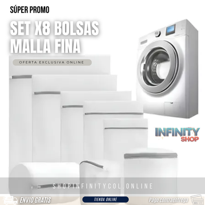 Set X8 Bolsas Malla Fina Para Lavar Ropa