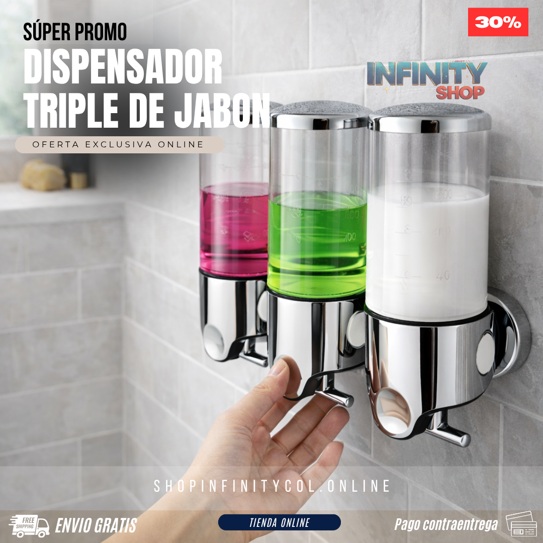 Dispensador Triple de Jabón de Baño – Diseño Metálico Premium