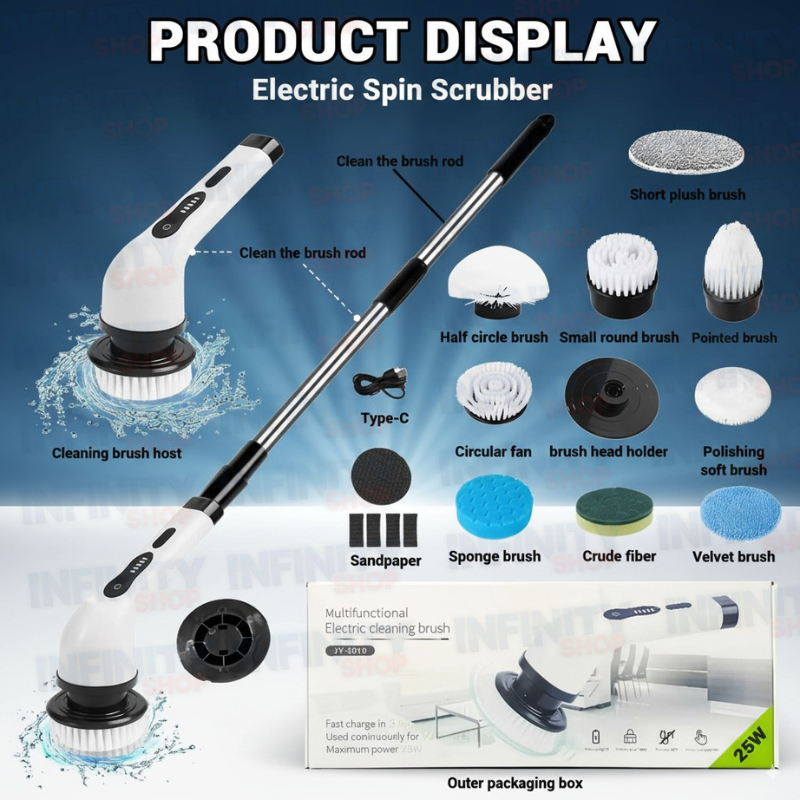 Cepillo Eléctrico Multifuncional 9 en 1 - Extensión Ajustable.